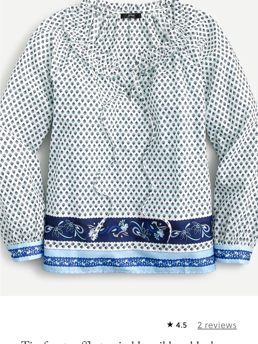 J. Crew Tie-Front Ruffle Top with Block Print